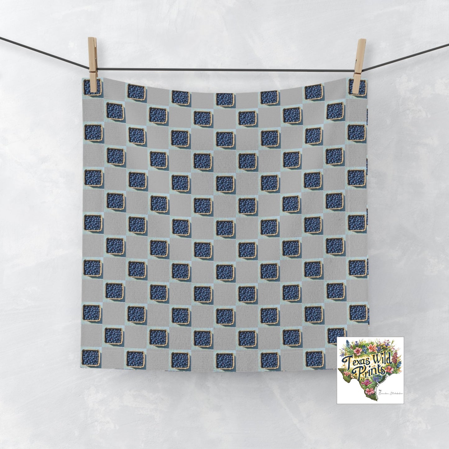 Blueberry Carton Pattern Towel Farmhouse Kitchen Accent 13x13 Inch Face Cloth Unique Food Theme Decor Fun Fruit Print Design Novelty Gift