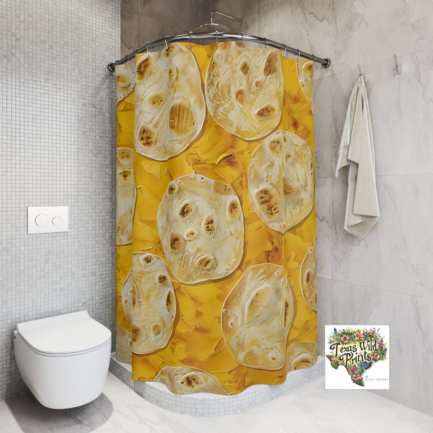 Cortina de ducha con tortilla amarilla | Decoración de comida | 74” x 71”