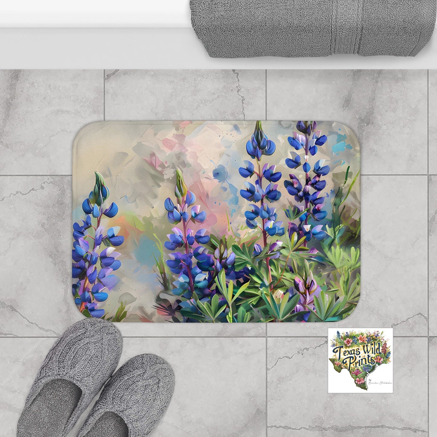 True Bluebonnet Texas Wildflower Print Bath Mat | Premium | Memory Foam Microfiber | Rustic Country Home Decor | 24”x17” or 34”x21” |