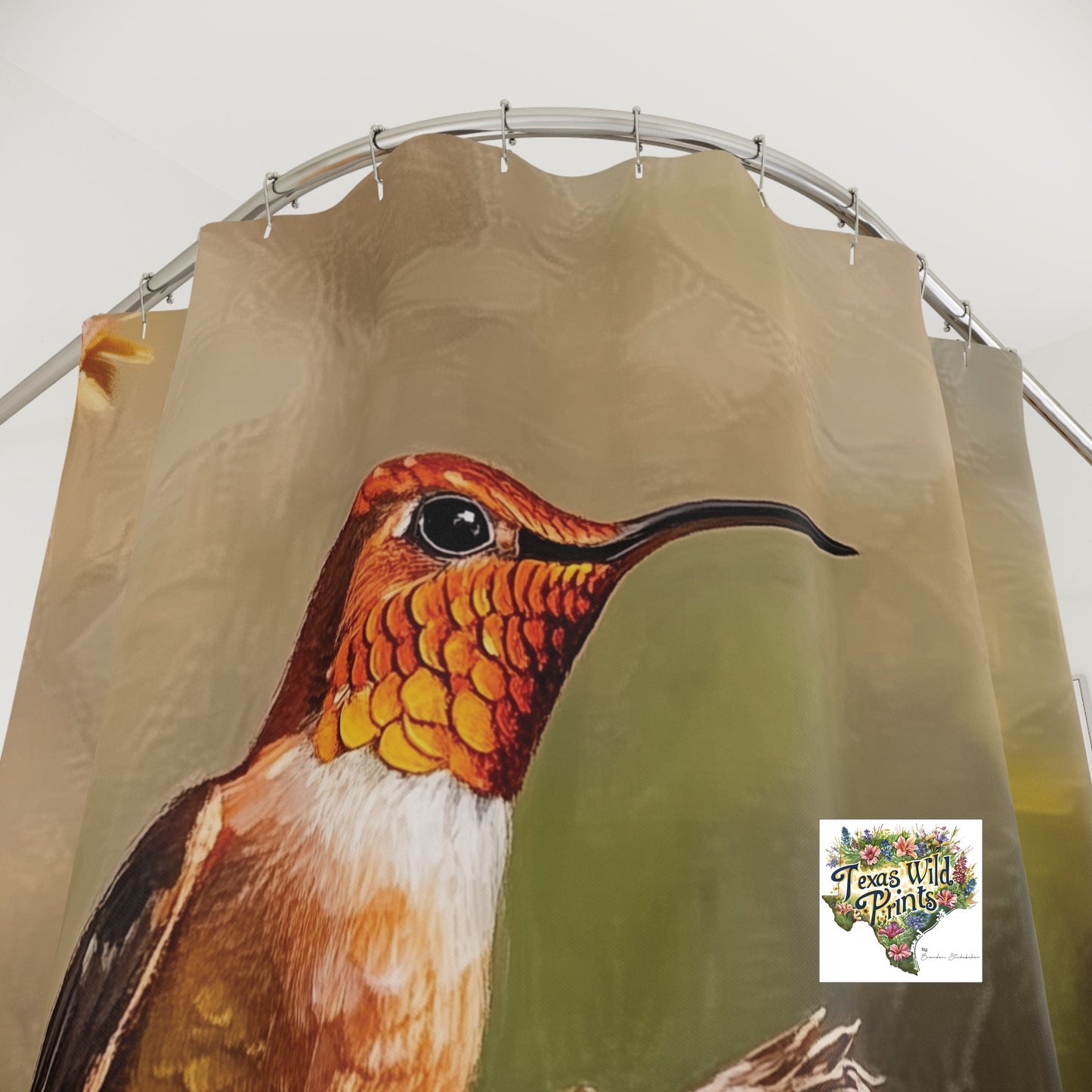 Hummingbird Red Yucca Shower Curtain Texas Native Floral Bird Print 71x74 Inch Fabric Nature Inspired Bath Popular Gifts for Women Unique Home Decor