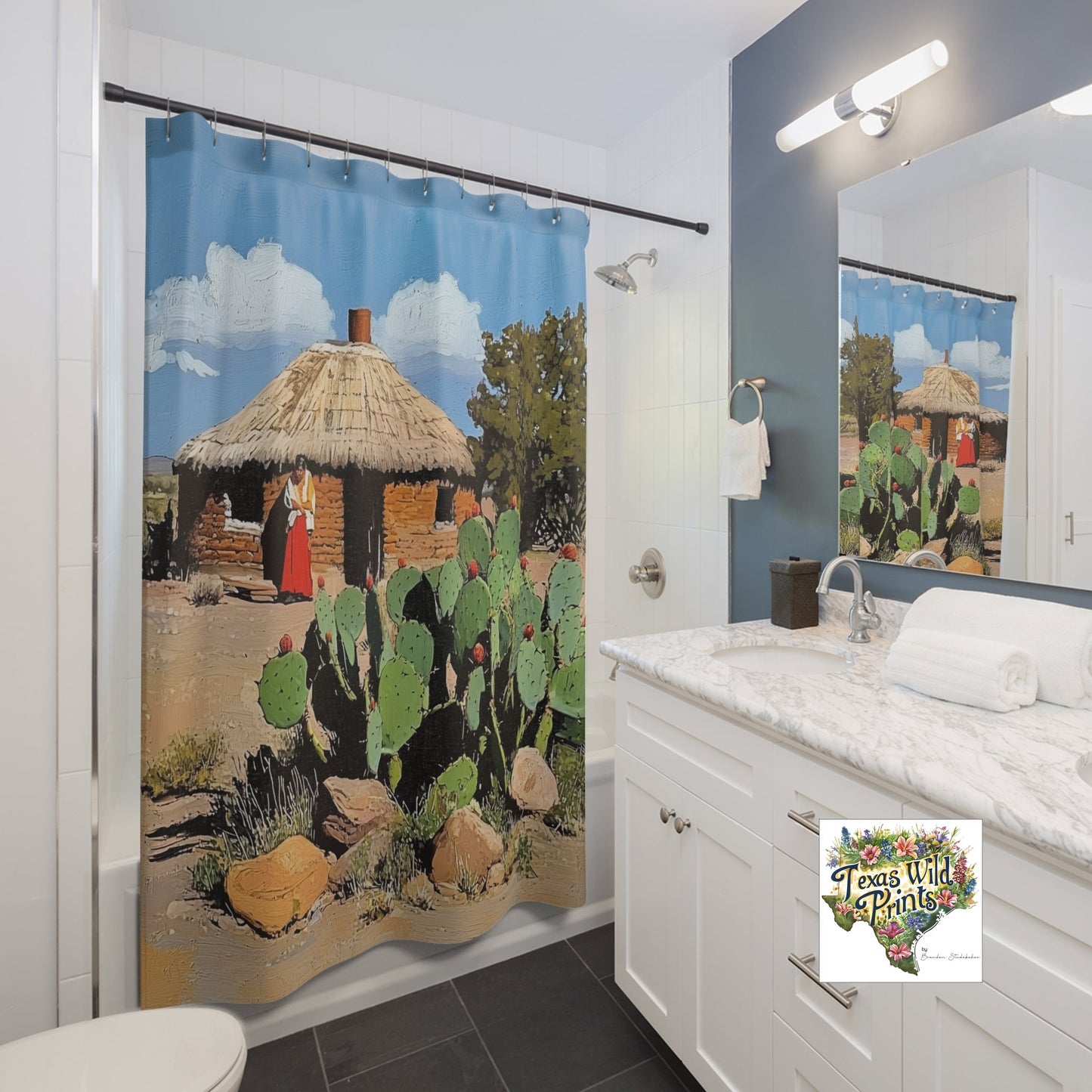 Spirit of the Southwest Desert Woman Hogan Landscape Shower Curtain 71x74 Inch Tribal Inspired Art Present for Mom
