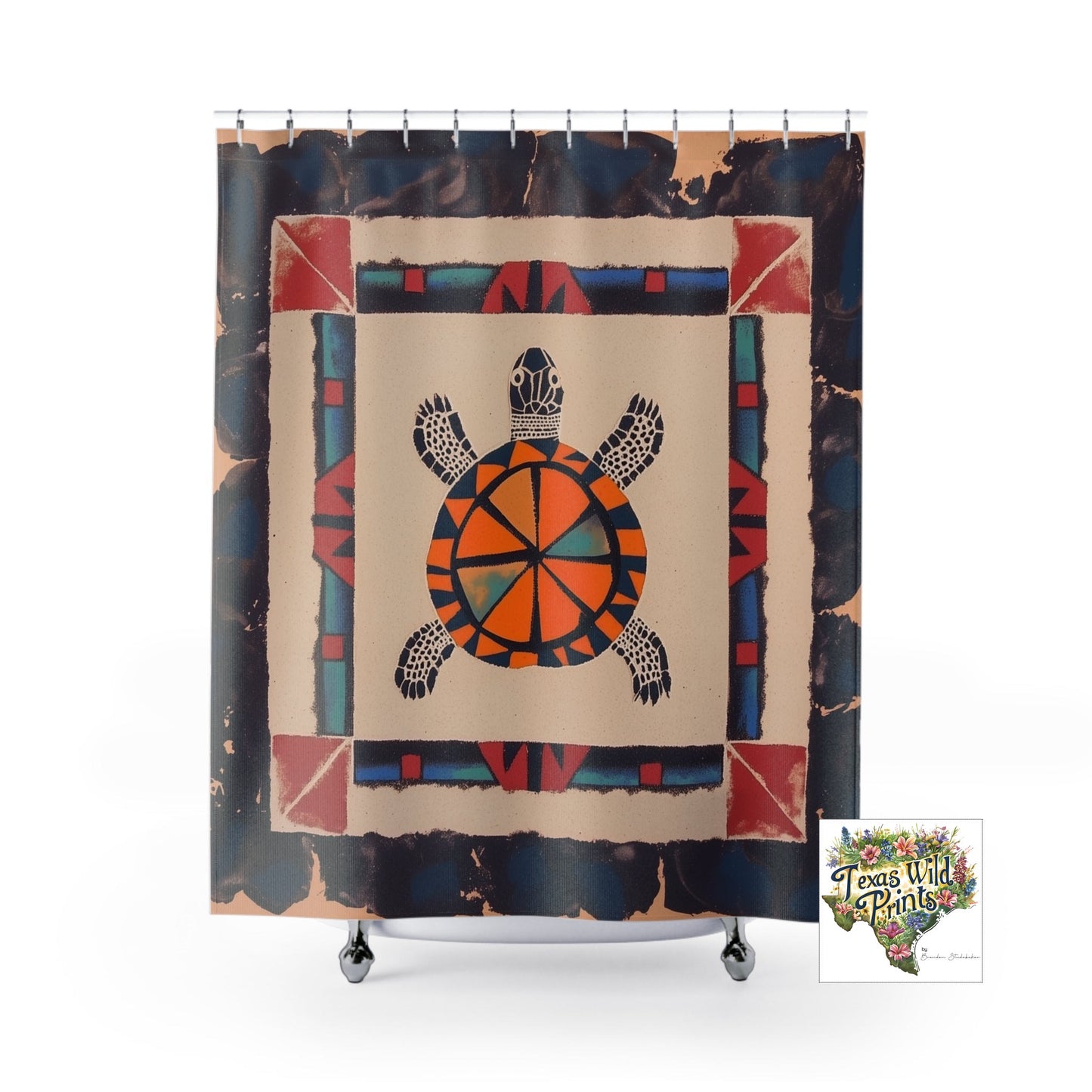 Southwestern Turtle Shower Curtain Boho Decor Wisdom Longevity Art 71x74 Inch Tribal Inspired Design Popular Gifts