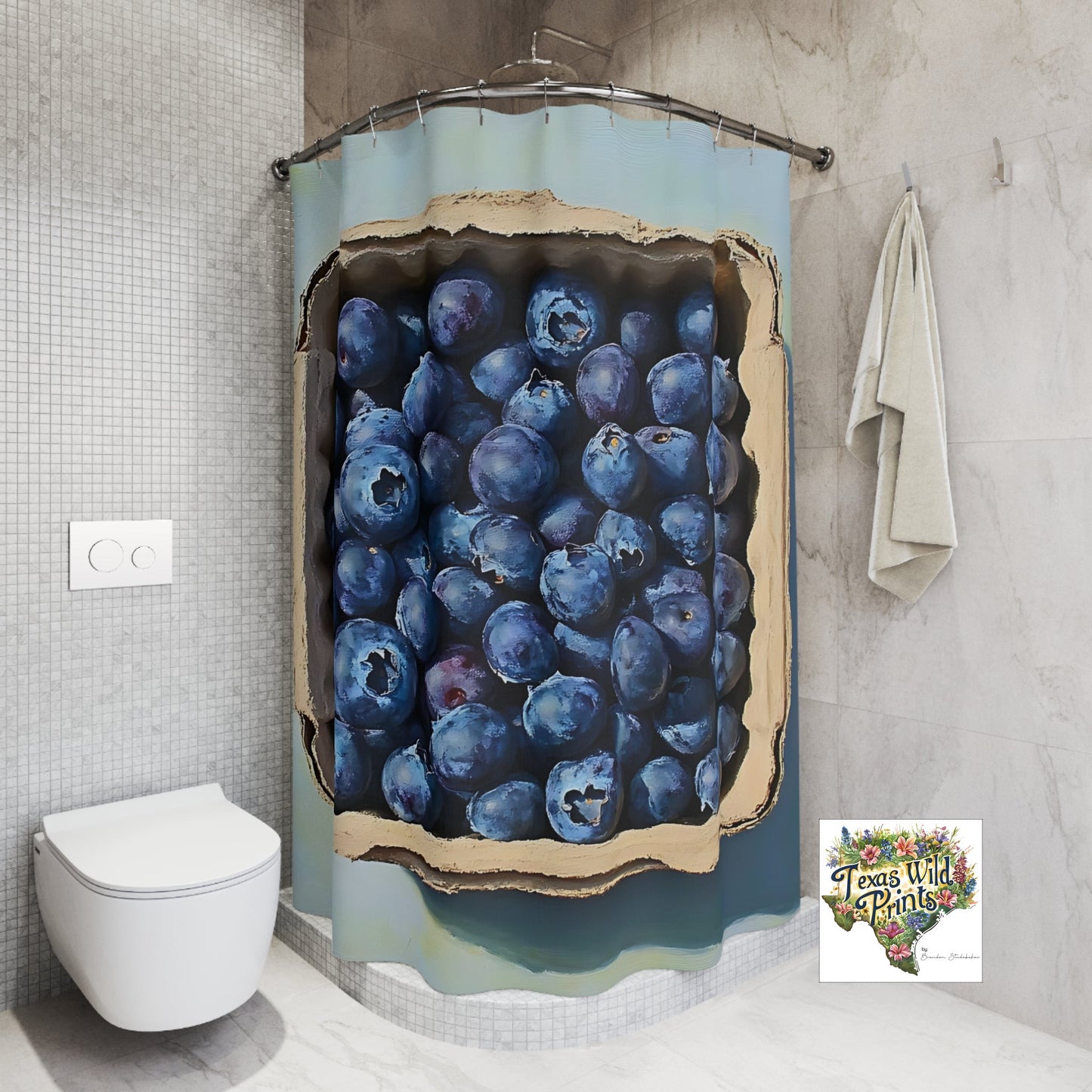 Cortina de ducha con estampado de frutas de arándanos | Inspirada en la naturaleza | Decoración de baño | 74” x 71”
