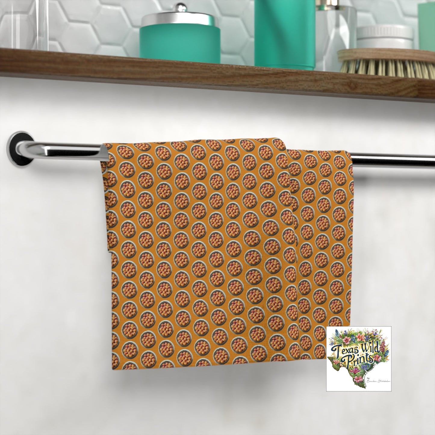 Decorative Peach Hand Towel Fruit Basket Design 16x28 Inch Kitchen Bathroom Decor Farmhouse Modern Accent Rustic Modern Gift