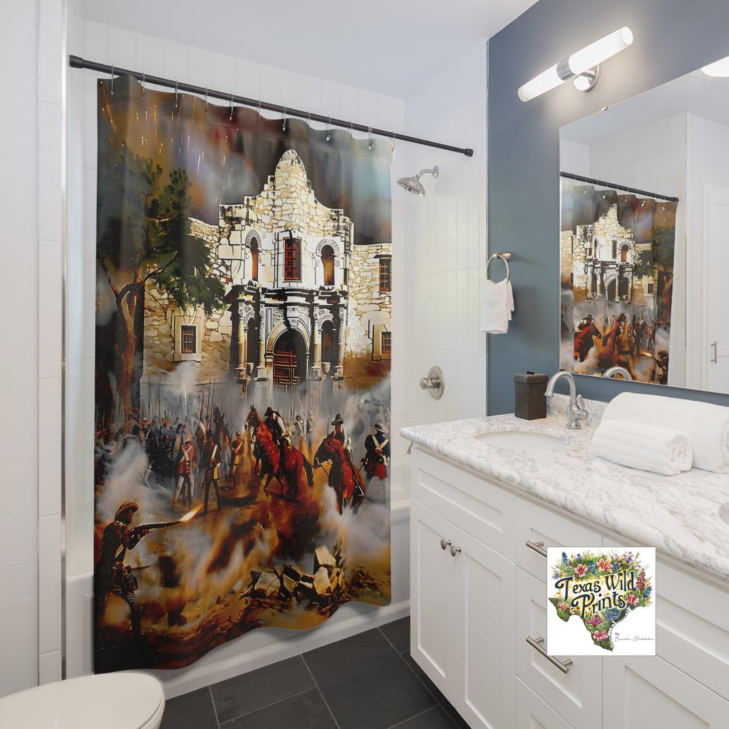 Alamo Battle Shower Curtain Premium Fabric 71x74 Texas History Decor Gift for History Buffs Patriotic Southwest Vintage Artwork