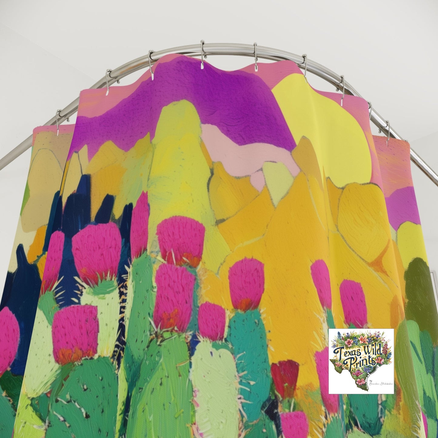 Contemporary Prickly Pear Cactus Shower Curtain 71x74 Inch Modern Boho Southwest Desert Bath Decor Colorful Eclectic Gifts