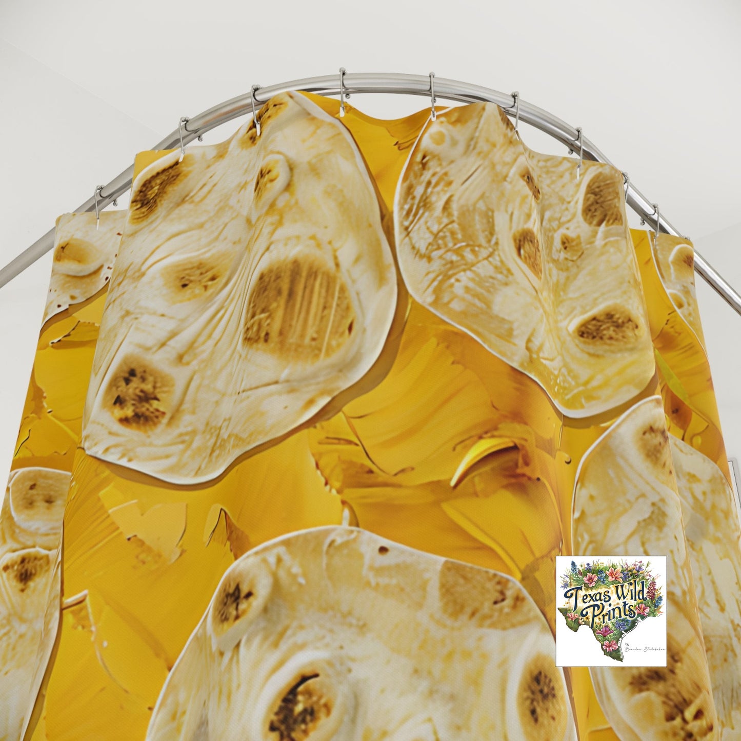 Cortina de ducha con tortilla amarilla | Decoración de comida | 74” x 71”