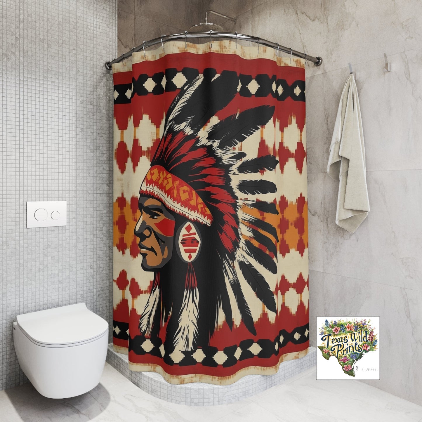 Southwestern Tribal Headdress Shower Curtain Inspired Design 71x74 Inch Desert Bath Decor Symbolic Meaningful Gift Unique Artistic Style