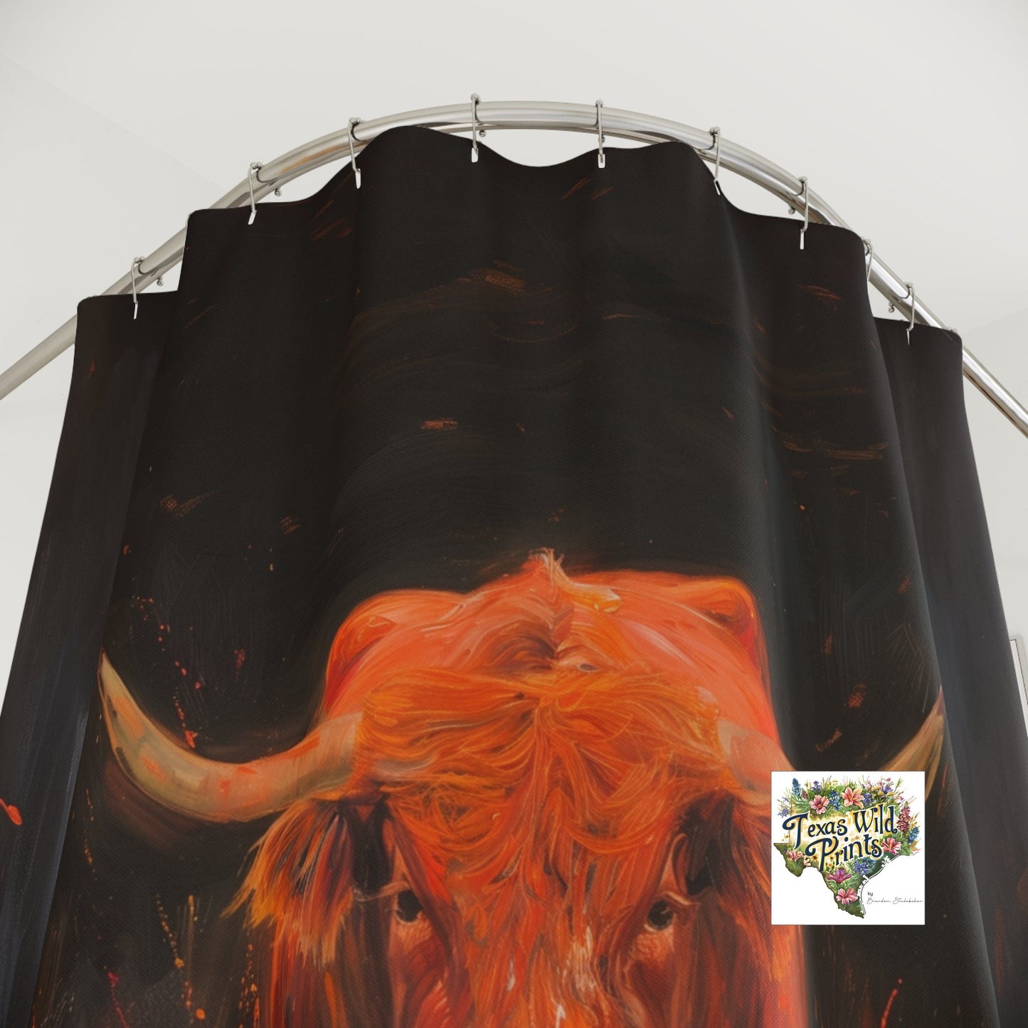 Red Hot Texas Longhorn Bull Shower Curtain 71x74 Western Home Decor Modern Rustic Ranch Interior Design Unique Gift for Cowboy Southwestern Flair