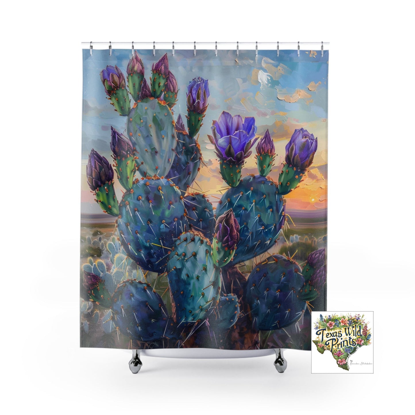 Dreamlike Prickly Pear Shower Curtain Purple Cactus Art 71x74 Inch Mystical Desert Decor Last Lights Kiss Print Modern Contemporary Bath Unique Home