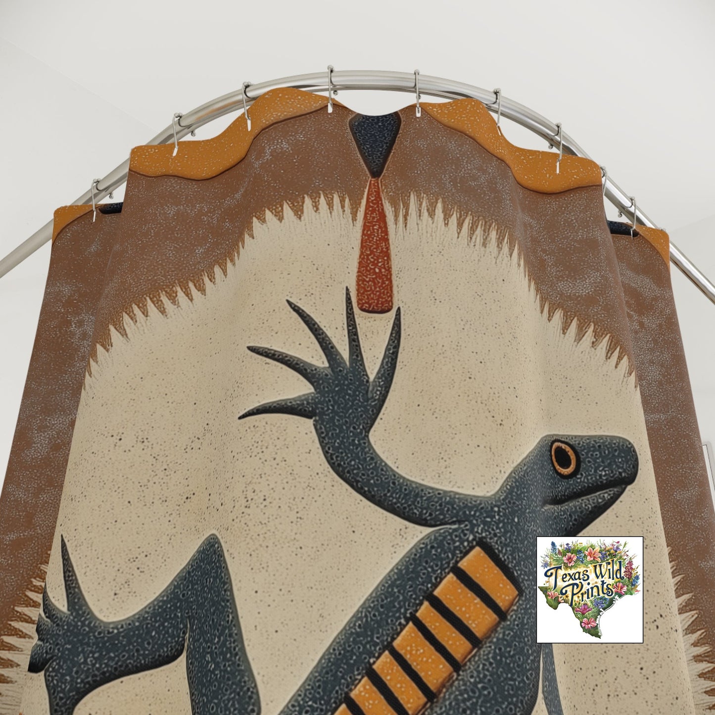 Unique Southwestern Sand Art Lizard Shower Curtain Tribal Inspired Design 71x74 Inch Desert Decor Inspirational Spiritual Gift Artistic Bathroom