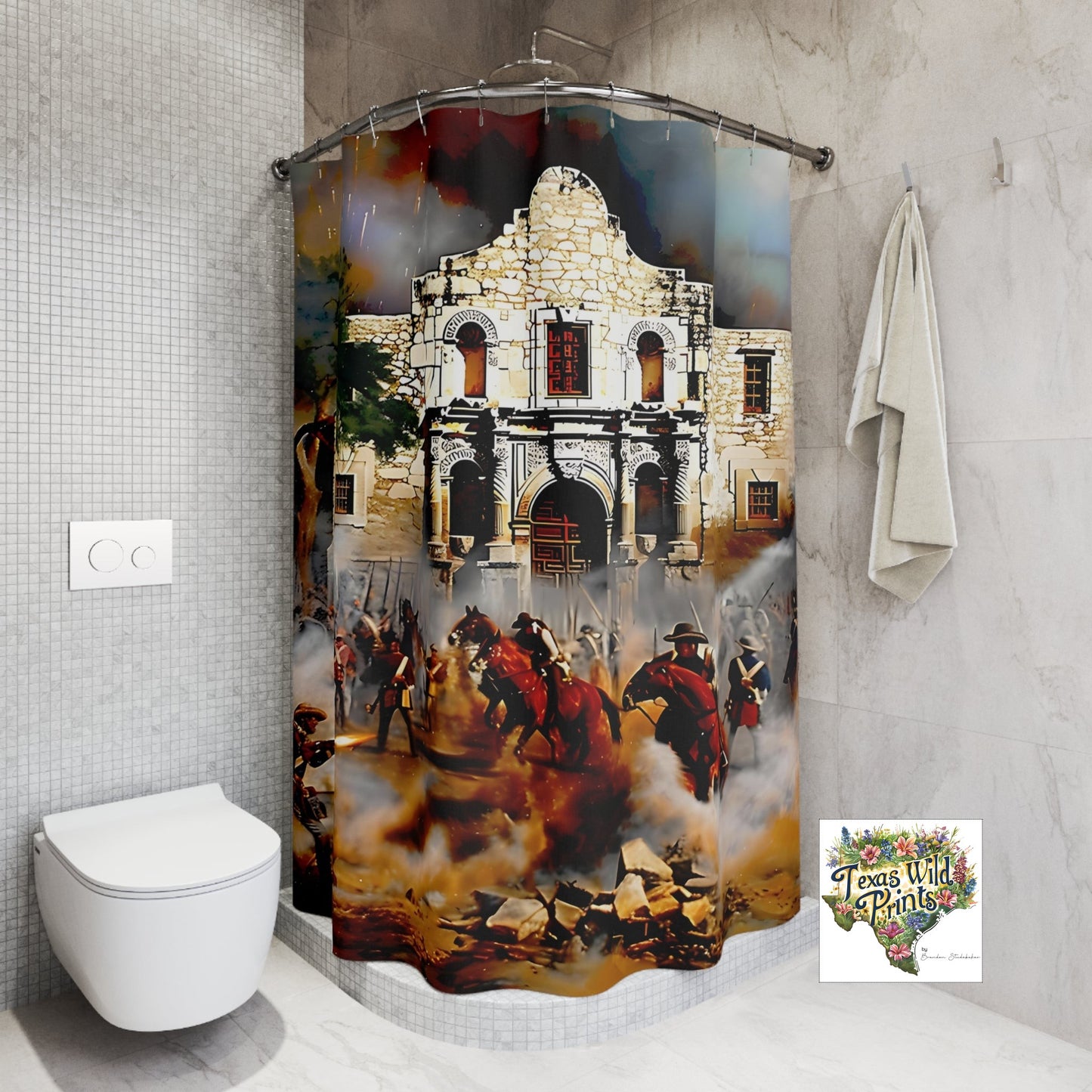 Alamo Battle Shower Curtain Premium Fabric 71x74 Texas History Decor Gift for History Buffs Patriotic Southwest Vintage Artwork