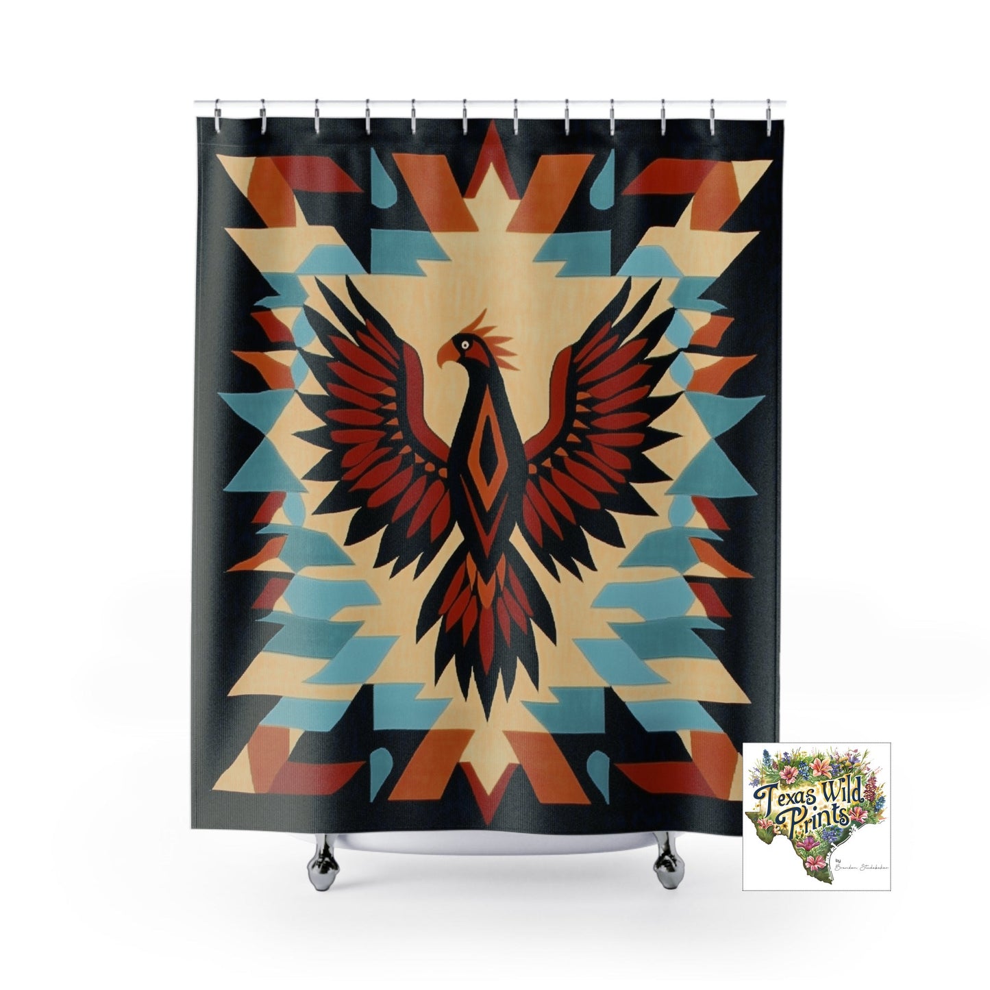 Phoenix Shower Curtain Southwestern Tribal Mythical Bird Design 71x74 Inch Desert Home Decor Hope Gift Inspirational Bathroom Art