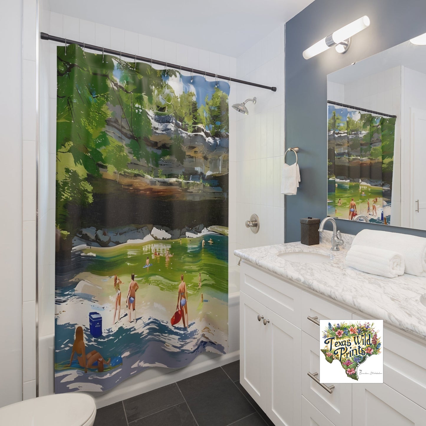 Tranquil Hamilton Pool Shower Curtain Texas Oasis Landscape Bathroom Art Natural Swimming Hole Decor Gift Idea for Nature Lovers Serene Scene
