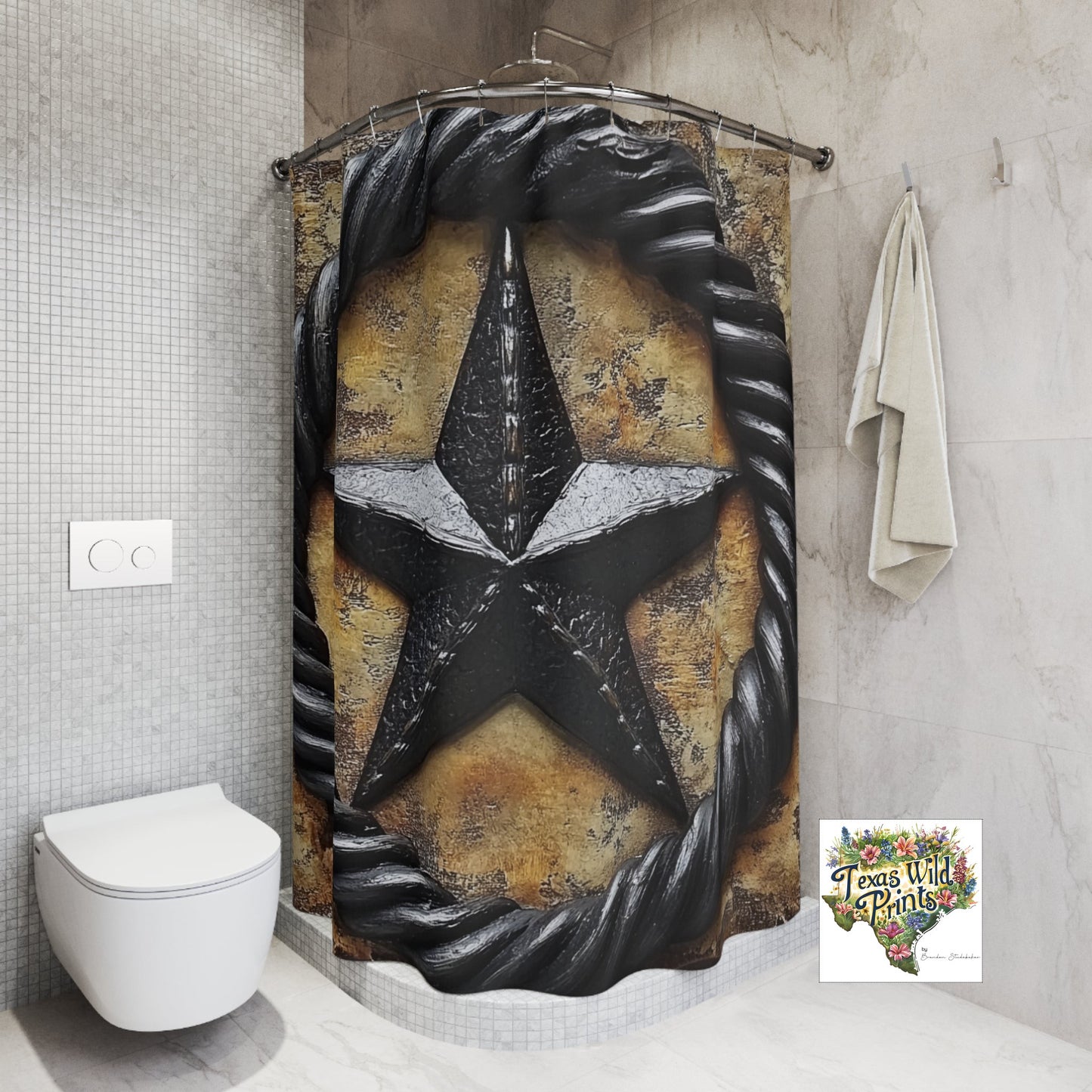 Crocodile Embossed Lone Star Shower Curtain Gunmetal Texas Pride 71x74 Vintage Rustic Southwestern Bathroom Accent Southern Country Decor
