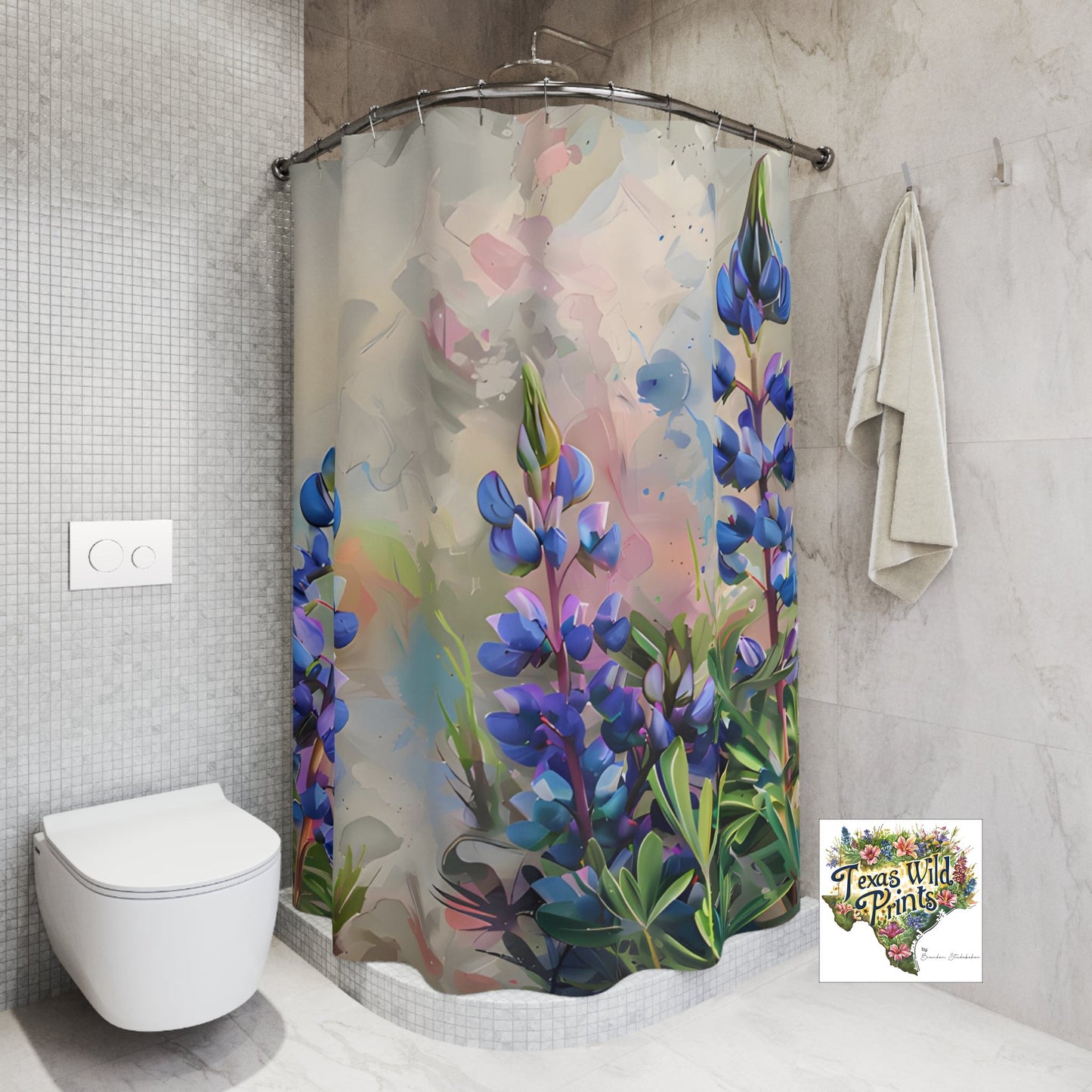 Texas Bluebonnet Floral Shower Curtain Premium 71x74 Wildflower Art Bluebonnet Field Home Decor Springtime Bathroom Accent Texas Pride Gift