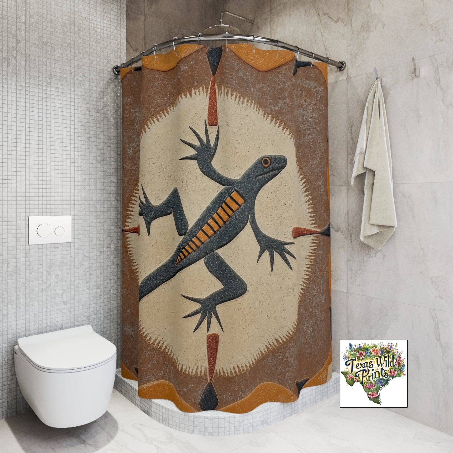Unique Southwestern Sand Art Lizard Shower Curtain Tribal Inspired Design 71x74 Inch Desert Decor Inspirational Spiritual Gift Artistic Bathroom