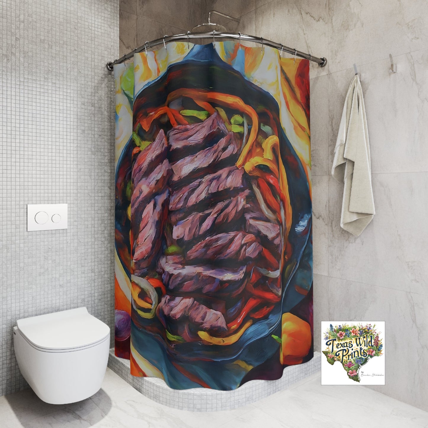 Skillet Fajitas Shower Curtain Tex Mex Food Art 71x74 Inch Southwestern Bath Decor Housewarming Gift Culinary Theme Multicultural Fiesta
