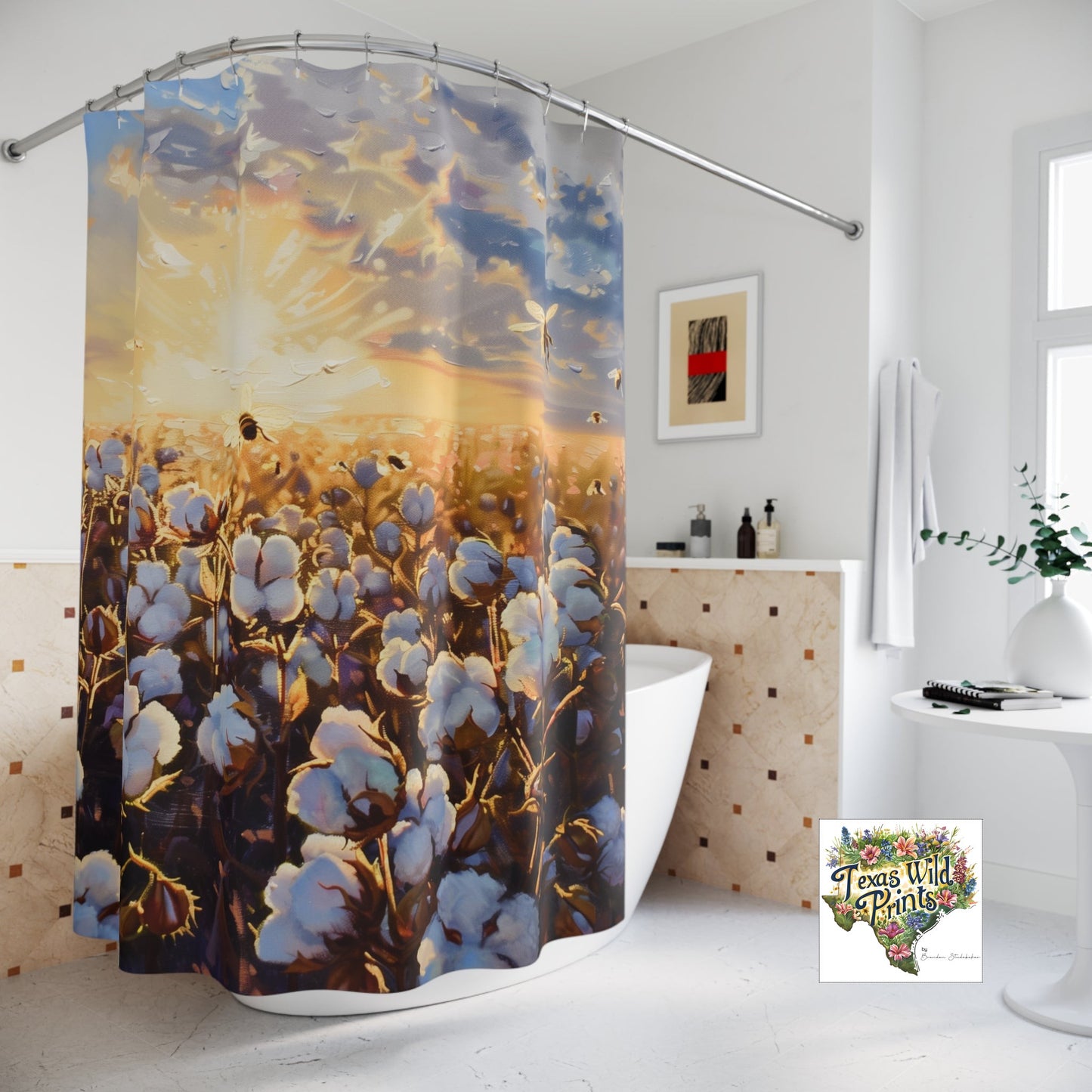 Rideau de douche en coton à motif de nectar et d'abeilles | Premium | 71x74