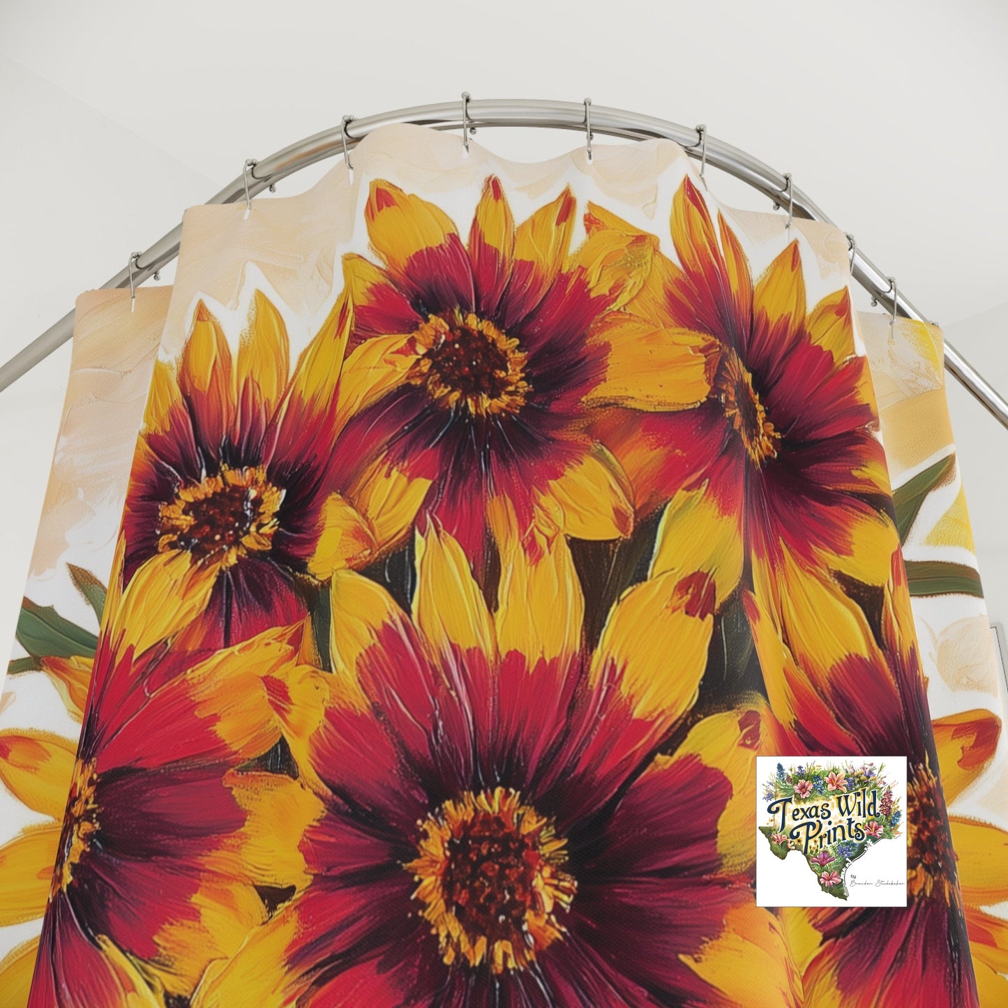 Unique Southwestern Wildflower Shower Curtain Red Yellow Indian Blanket Rustic Pot Farmhouse Bath Decor Rustic Home Gift 71x74 Inch Texas Wildflowers