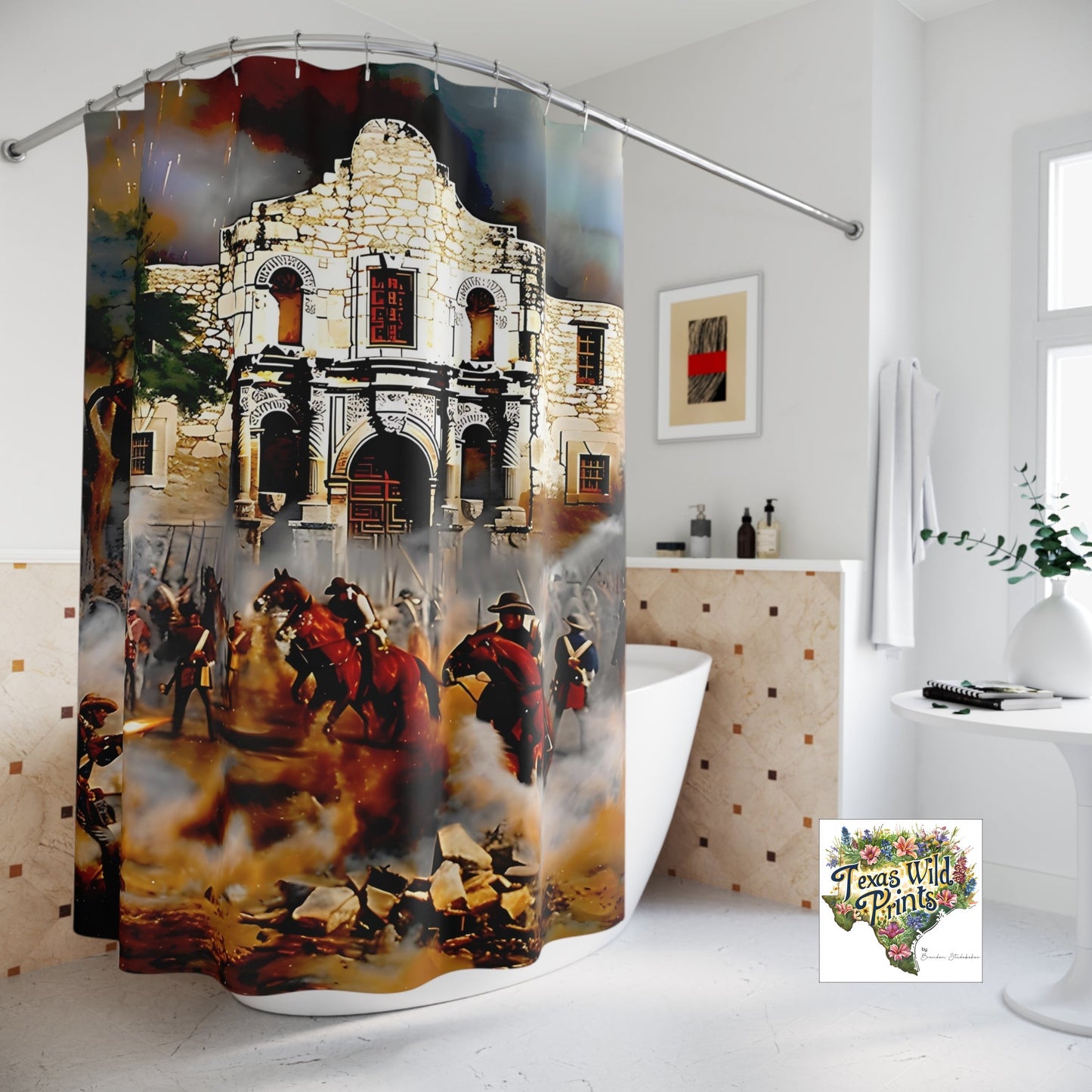 Alamo Battle Shower Curtain Premium Fabric 71x74 Texas History Decor Gift for History Buffs Patriotic Southwest Vintage Artwork