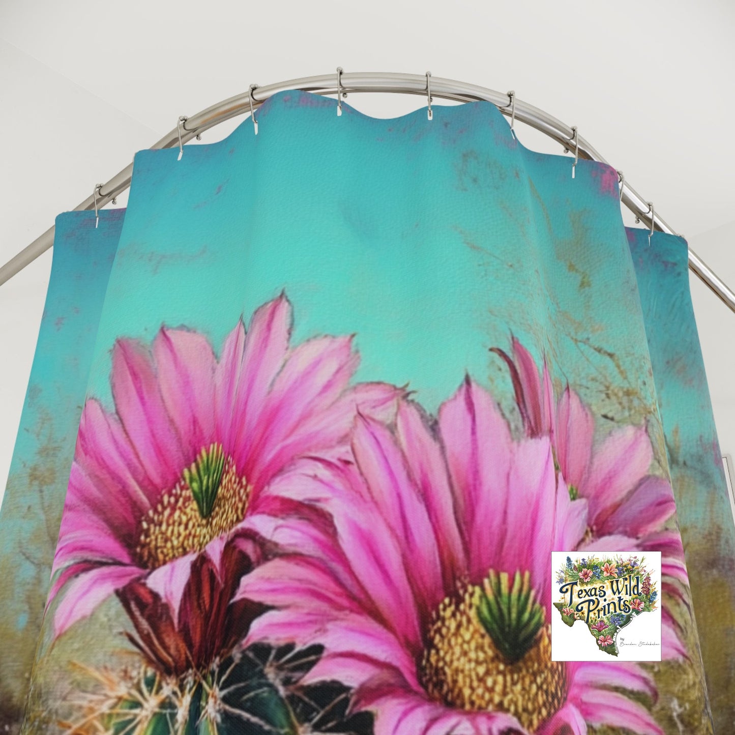 Pink Hedgehog Cactus Shower Curtain Southwestern Floral Print 71x74 Inch Desert Botanical Bathroom Decor Succulent Lover Gift Unique Nature Art