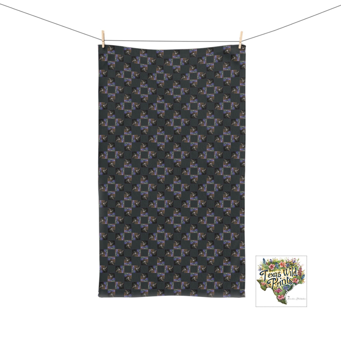 Joyful Hummingbird Blue Sage Flower Pattern Hand Towel Premium Soft Retro Home Decor Classic American Style Blue Green Bathroom Accent Whimsical Bird Floral Gift