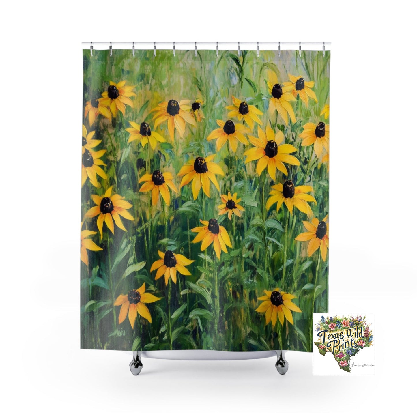 Yellow Black Eyed Susan Shower Curtain Botanical Bath Decor 71x74 Inch Texas Wildflower Print Best Gift Idea for Sister Sunny Floral Art