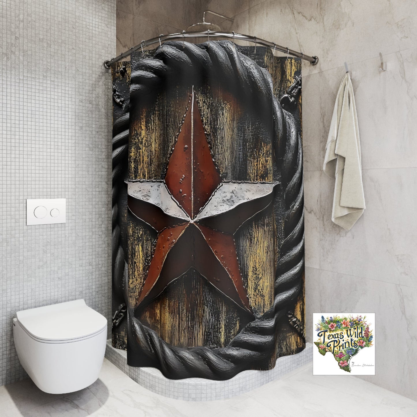Bold Red Lone Star Shower Curtain Premium Rustic Farmhouse Bath Decor Gift Texas Western Style 71x74 Inch Patriotic Southwest Home Accent