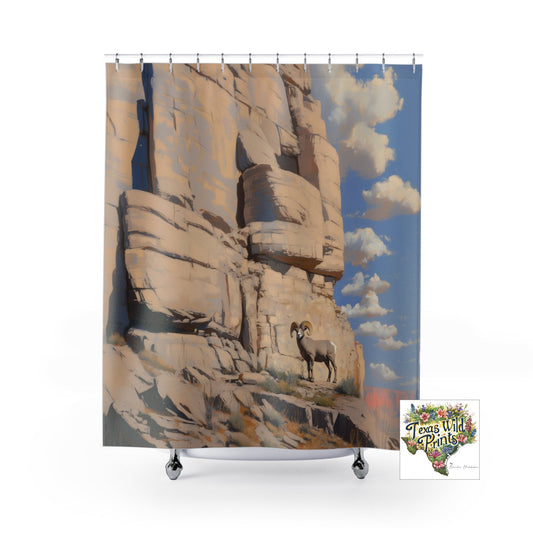 Custom Bighorn Sheep Shower Curtain Original Mountain Animal Art MTO 71x74 Fabric Rustic Cabin Bathroom Decor Cool Gifts for Men