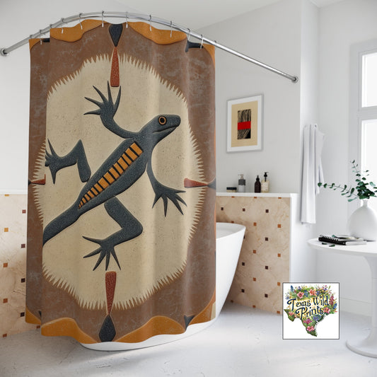 Unique Southwestern Sand Art Lizard Shower Curtain Tribal Inspired Design 71x74 Inch Desert Decor Inspirational Spiritual Gift Artistic Bathroom