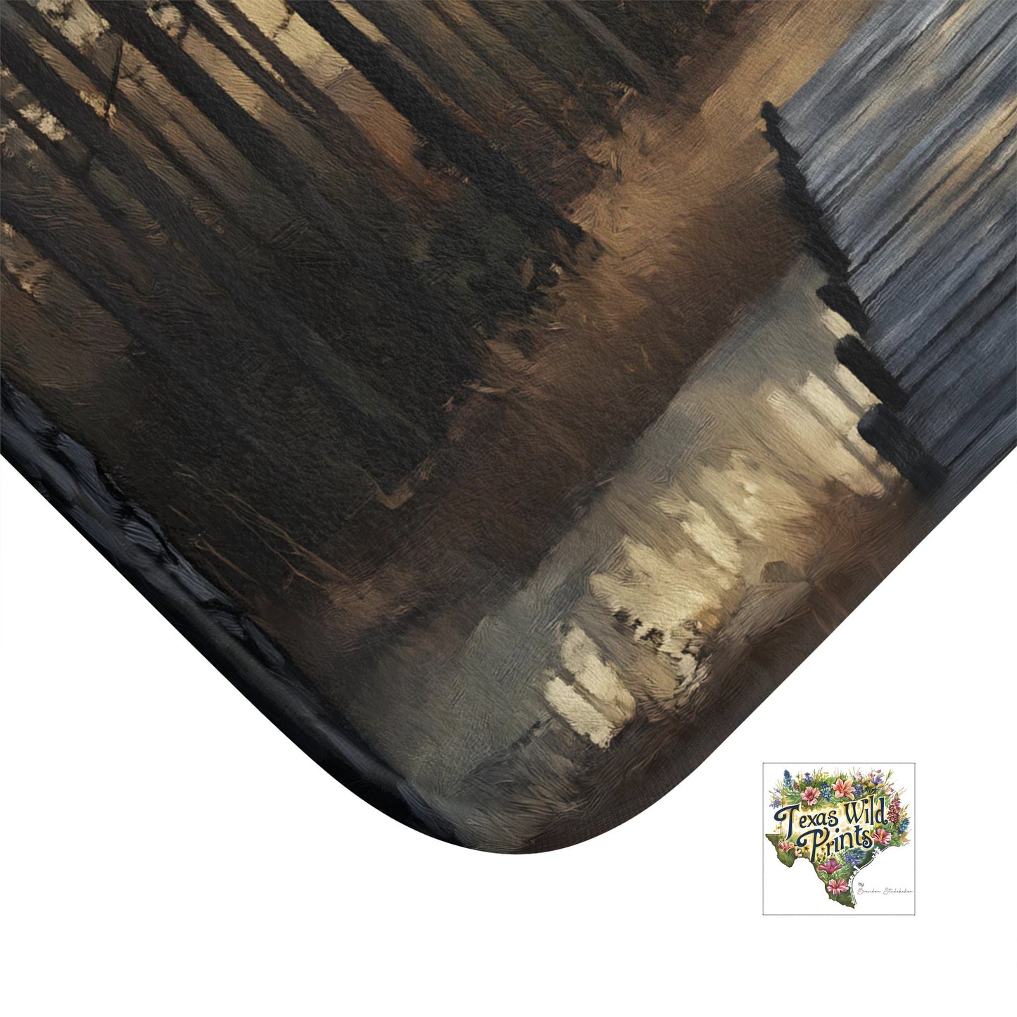 Calm Pond Pinewood Forest Landscape Scene Print Bath Mat Premium Rustic American Interior Design 24x17 34x21