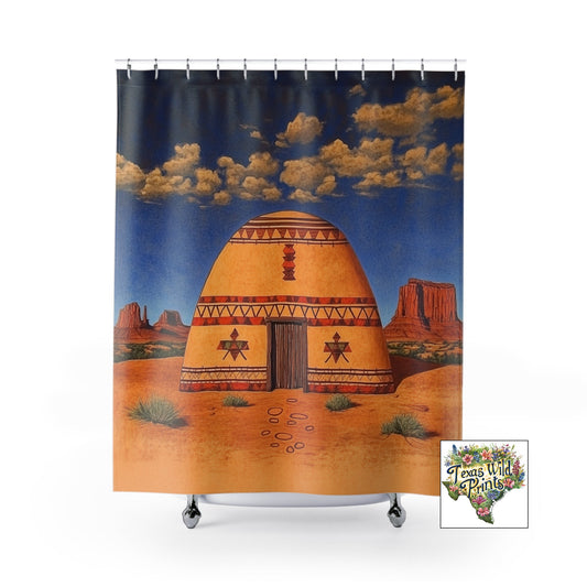 Southwestern Hogan Home Shower Curtain Tribal Inspired Art 71x74 Inch Rustic Bohemian Desert Bathroom Decor Unique Architectural Design