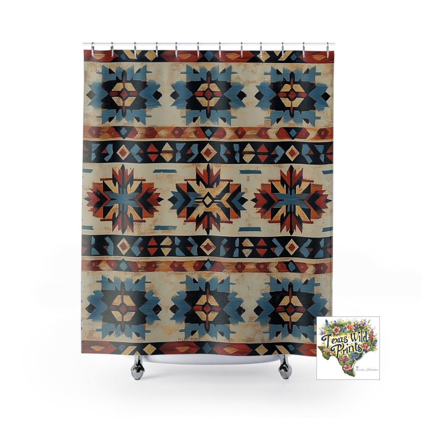 Vibrant Aztec Inspired Shower Curtain Tribal Geometric Motif Rustic Southwestern Bath Decor Premium Polyester Fabric 71x74 Inch