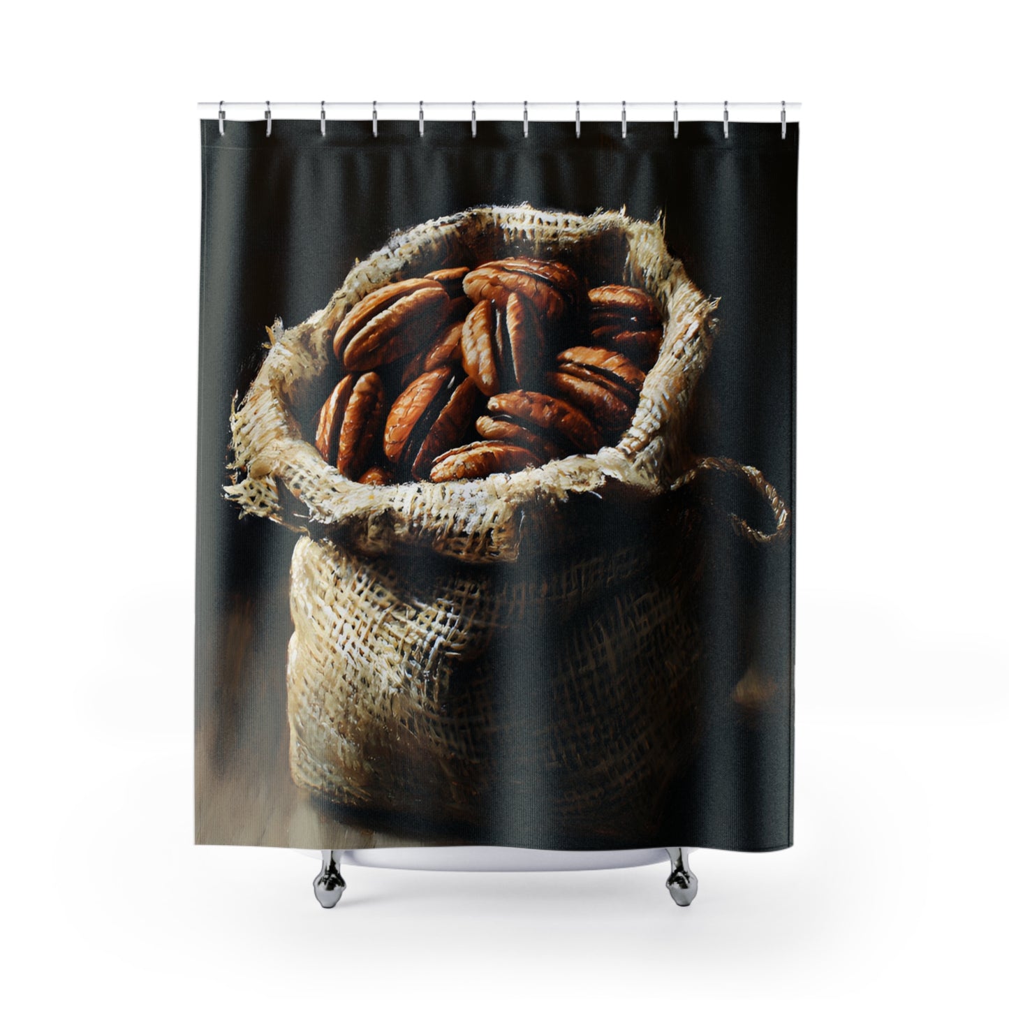Pecan Filled Burlap Sack Shower Curtain Unique Still Life Art Print 71x74 Inch Rustic Farmhouse Minimalist Gift for Artist Home Accent Kitchen Bath