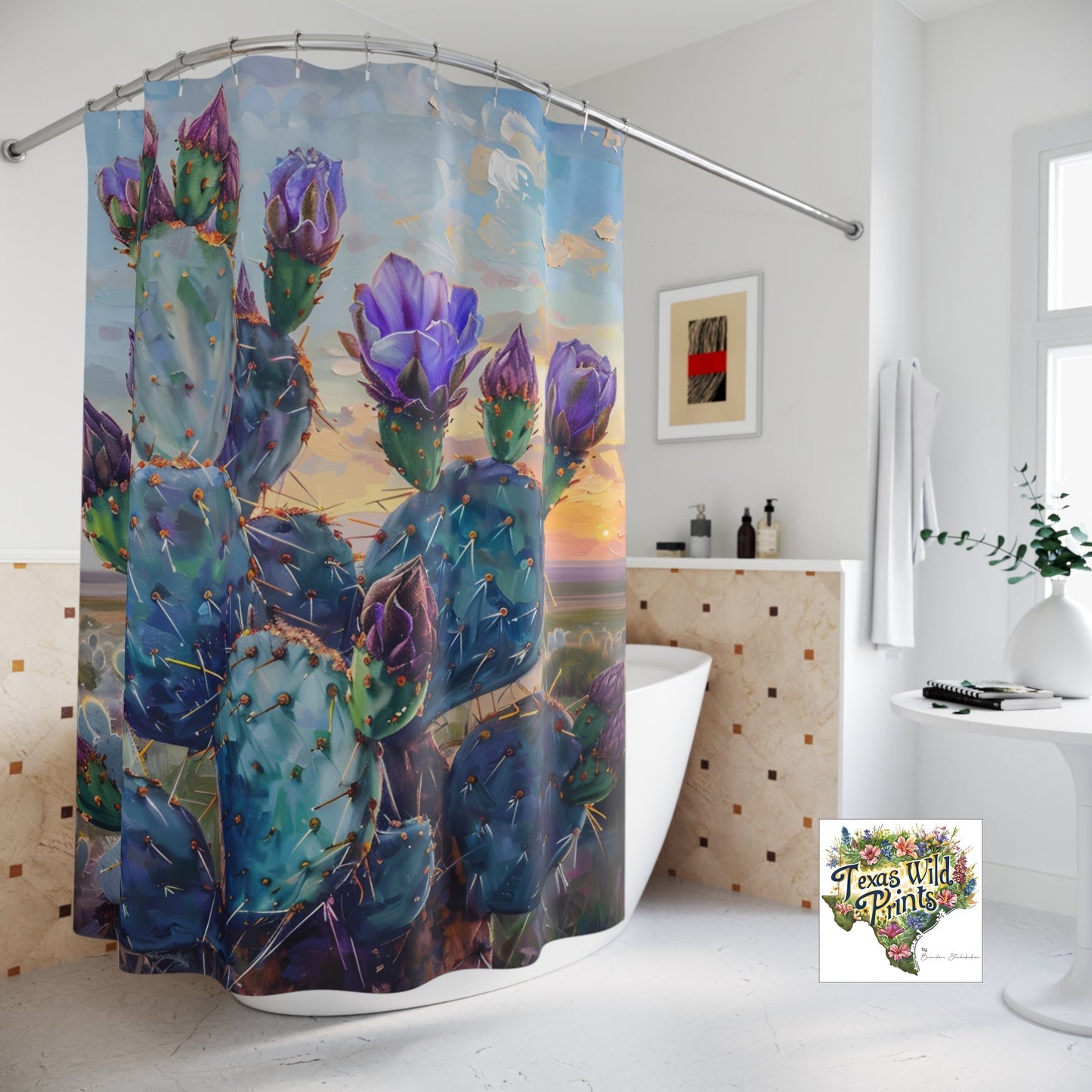 Dreamlike Prickly Pear Shower Curtain Purple Cactus Art 71x74 Inch Mystical Desert Decor Last Lights Kiss Print Modern Contemporary Bath Unique Home