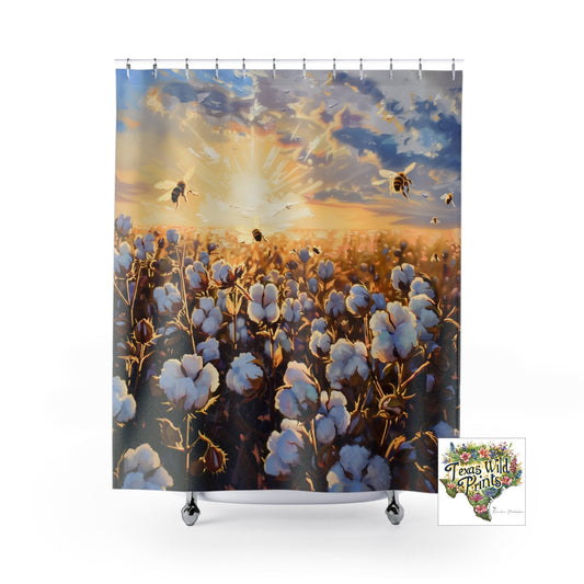 Rideau de douche en coton à motif de nectar et d'abeilles | Premium | 71x74