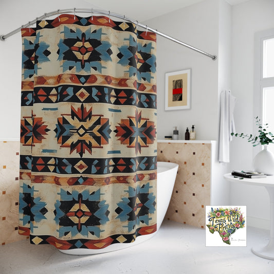 Vibrant Aztec Inspired Shower Curtain Tribal Geometric Motif Rustic Southwestern Bath Decor Premium Polyester Fabric 71x74 Inch