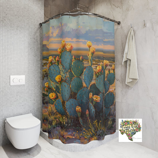 Prickly Pear Cactus Shower Curtain Yellow Floral Desert Art 71x74 Inch Arid Cactus Landscape Texas Flower Decor Southwestern Home Style