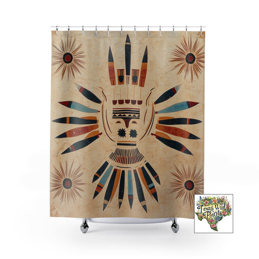Southwestern Tribal Inspired Shower Curtain Ledger Paper Art 71x74 Inch Desert Home Decor Unique Artistic Gift Bathroom Decor