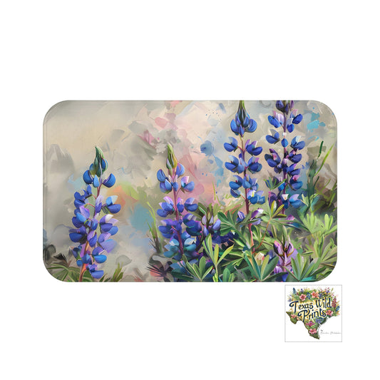 True Bluebonnet Texas Wildflower Print Bath Mat | Premium | Memory Foam Microfiber | Rustic Country Home Decor | 24”x17” or 34”x21” |