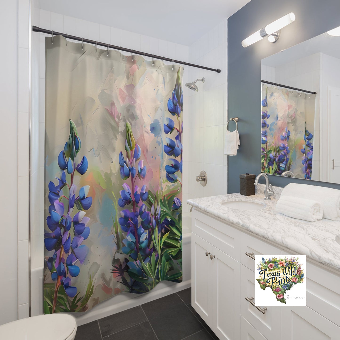 Texas Bluebonnet Floral Shower Curtain Premium 71x74 Wildflower Art Bluebonnet Field Home Decor Springtime Bathroom Accent Texas Pride Gift
