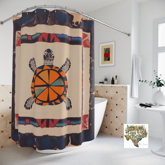 Southwestern Turtle Shower Curtain Boho Decor Wisdom Longevity Art 71x74 Inch Tribal Inspired Design Popular Gifts