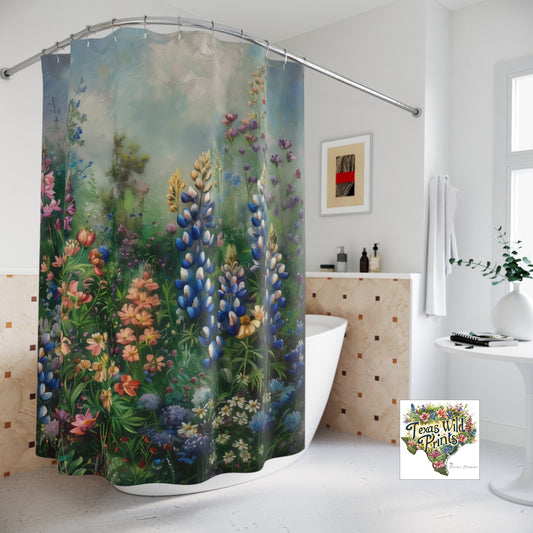 Unique Bluebonnet Shower Curtain Texas Wildflower Floral Art 71x74 Inch French Country Bathroom Decor Special Gift for Grandma Artistic Landscape