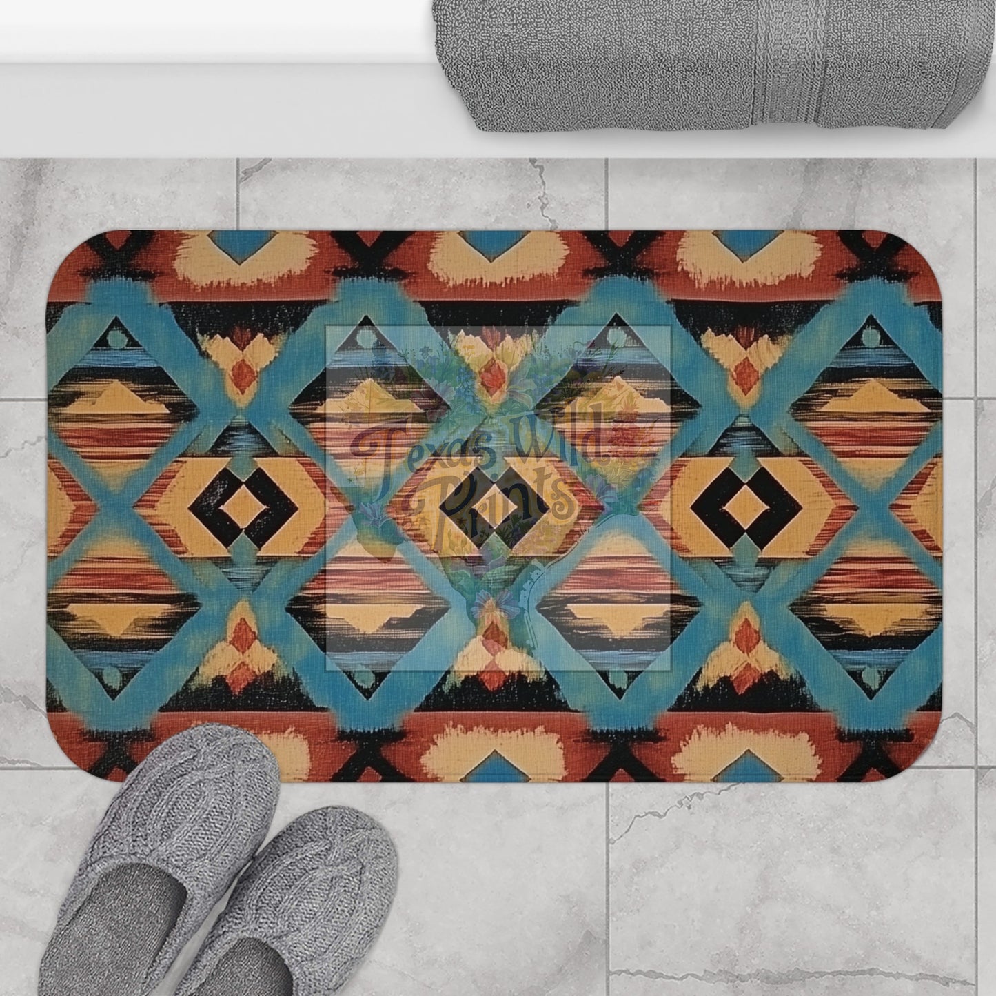 Tribal Geometric Bath Mat Vibrant Decor Rustic Southwestern Bathroom Memory Foam Microfiber Non-Slip Unique Geometric Gift