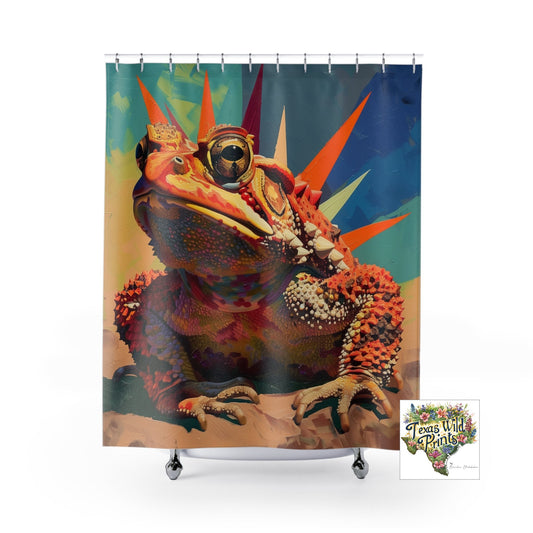 Geometric Texas Horned Toad Lizard Shower Curtain Pop Art Style 71x74 Inch Southwestern Desert Decor Reptile Design Special Gift for Him
