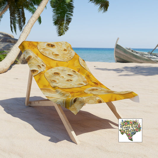XL Flour Tortilla Print Beach Towel Funny Taco Lover Summer Present Quirky Gift Him Her Pool Party Host 71x74 Inch