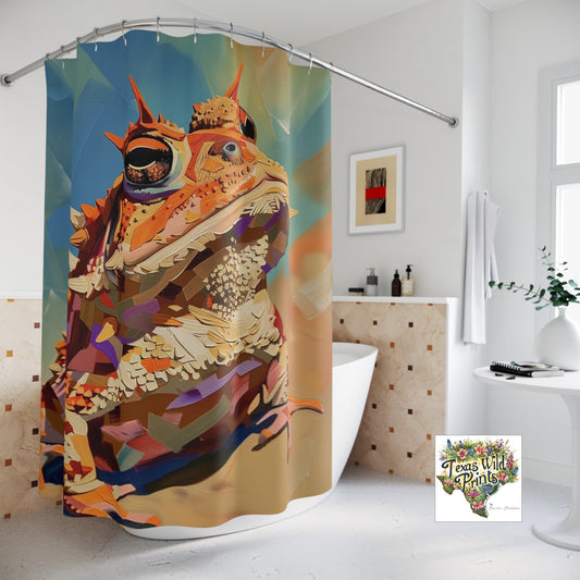 Colorful Texas Horned Toad Shower Curtain Maximalist Southwestern Bath Decor 71x74 Inch Bold Pop Art Unique Gift for Dad