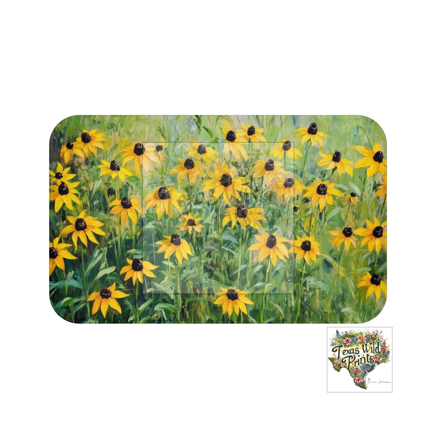 Blooming Black-eye Susan Texas Wildflower Bath Mat Floral Art Print Premium Memory Foam Soft Microfiber Bathroom Decor 24x17 34x21