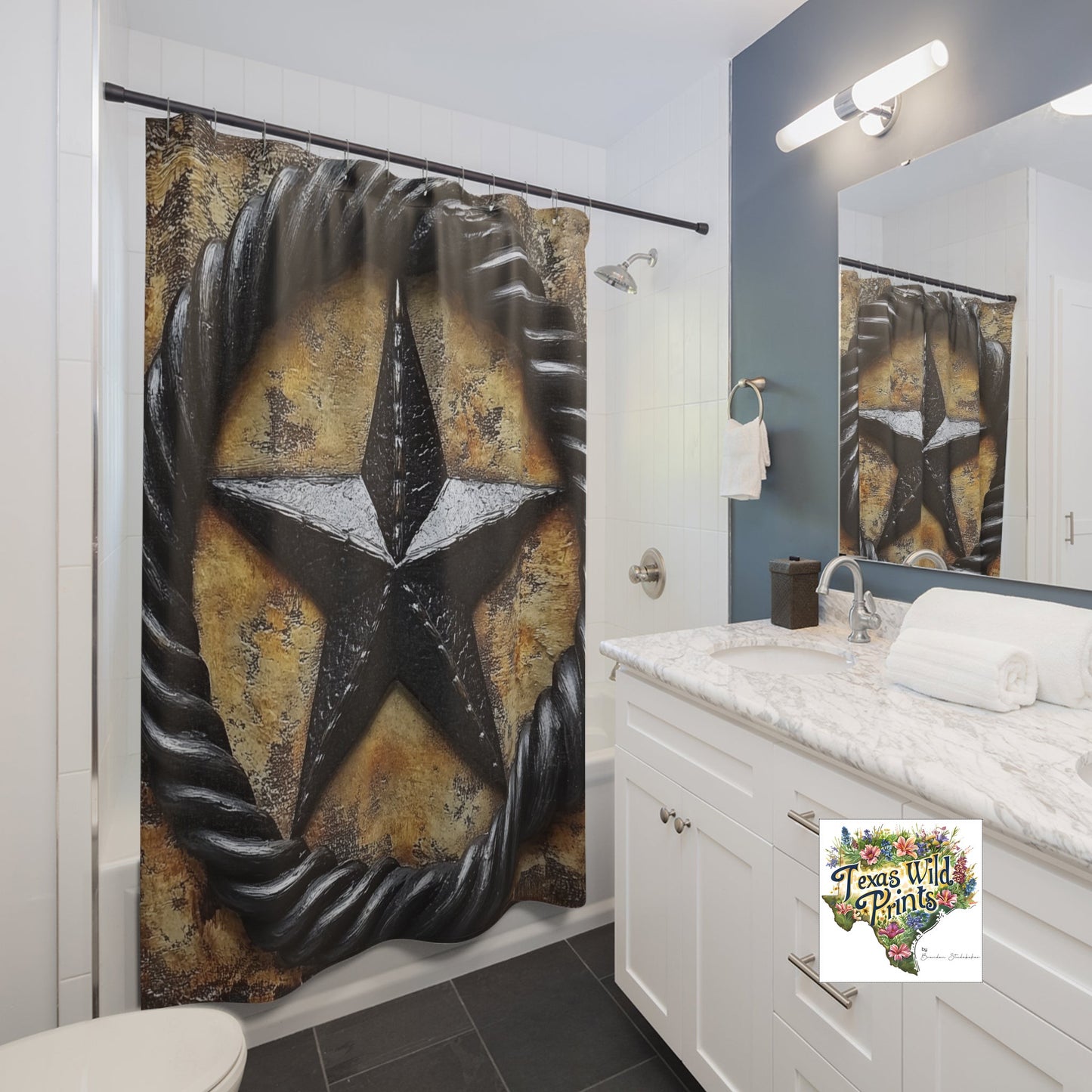 Crocodile Embossed Lone Star Shower Curtain Gunmetal Texas Pride 71x74 Vintage Rustic Southwestern Bathroom Accent Southern Country Decor
